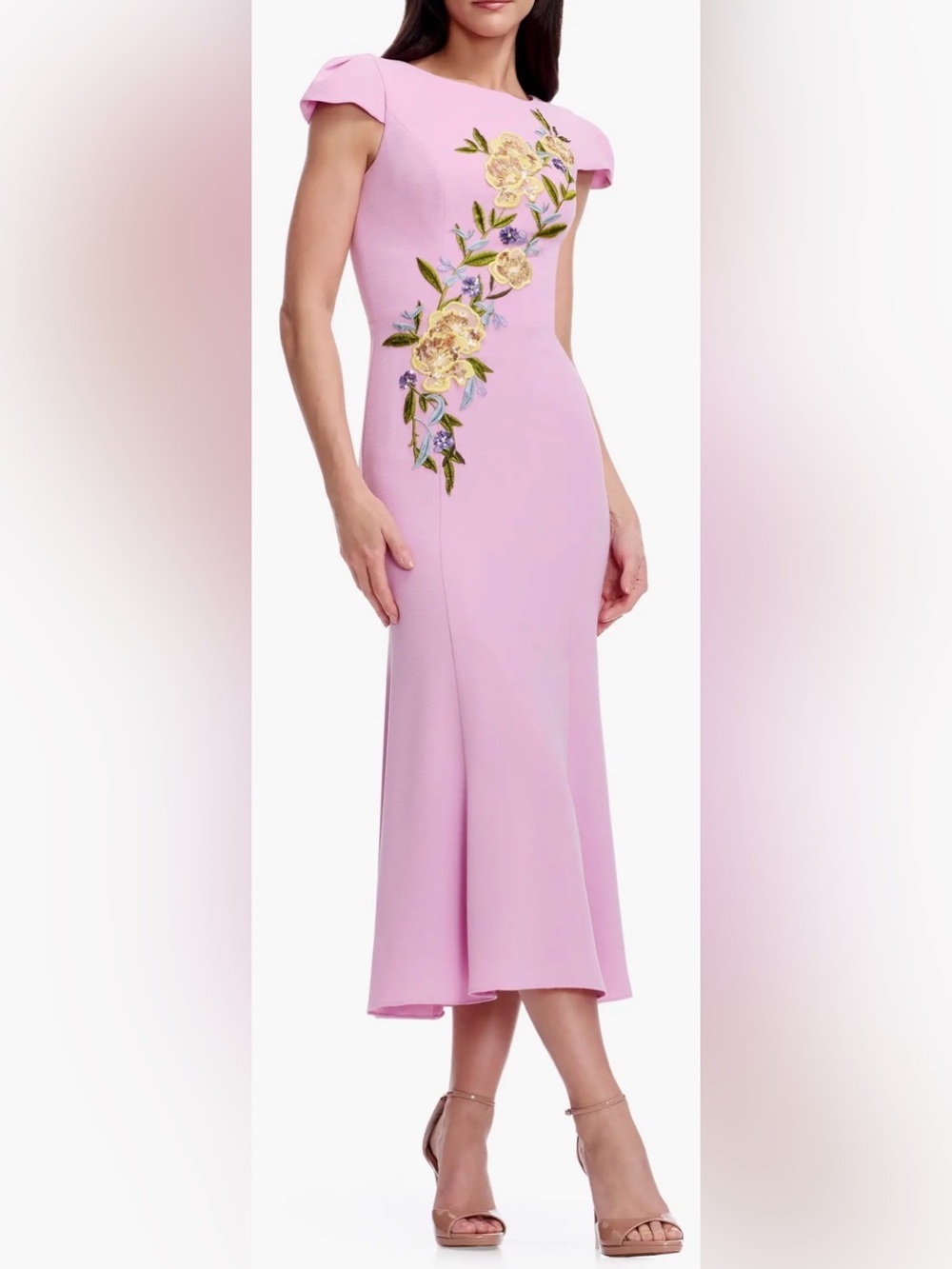 New Dress The Population Sheryl Floral Appliqu Midi Cocktail Dress Sz M